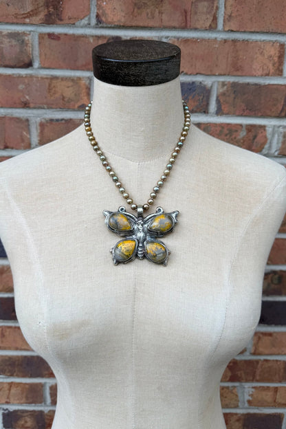 Butterfly in Oranges Necklace on Pearls - ivyandlavyboutique ivyandlavyboutique