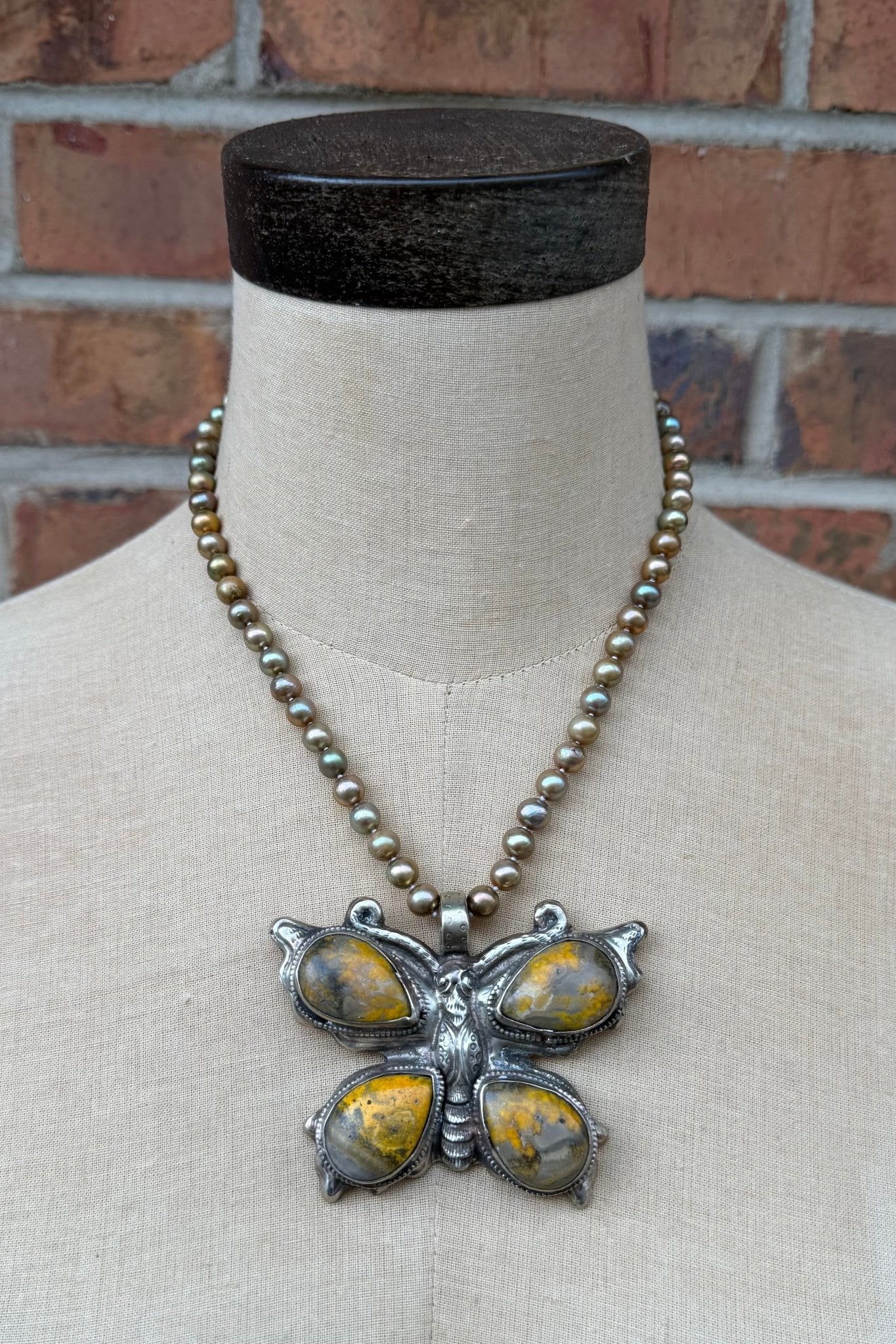 Butterfly in Oranges Necklace on Pearls - ivyandlavyboutique ivyandlavyboutique