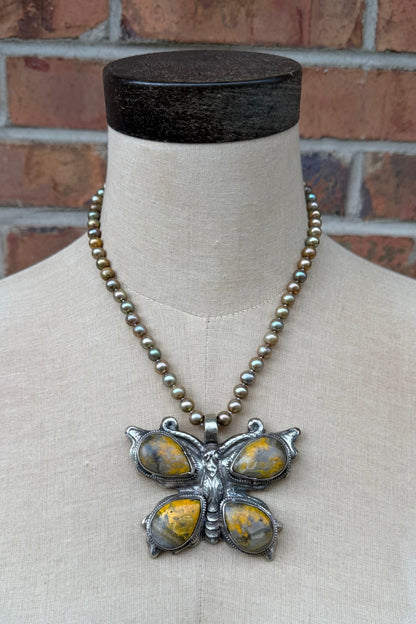 Butterfly in Oranges Necklace on Pearls - ivyandlavyboutique ivyandlavyboutique