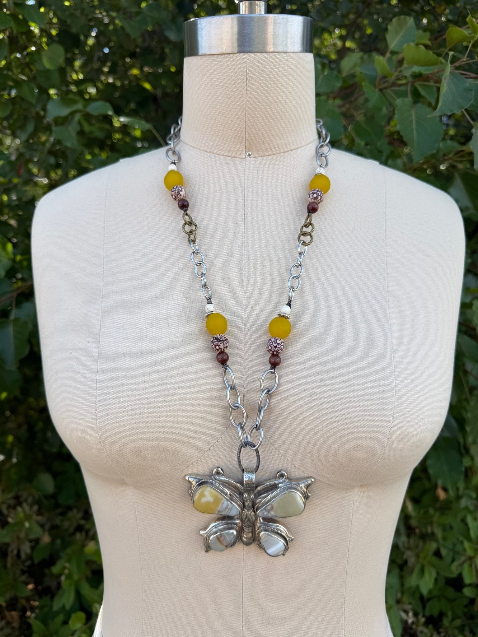 Butterfly in the Sun Yellow Glass Necklace - ivyandlavyboutique ivyandlavyboutique