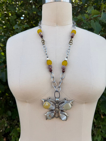 Butterfly in the Sun Yellow Glass Necklace - ivyandlavyboutique ivyandlavyboutique