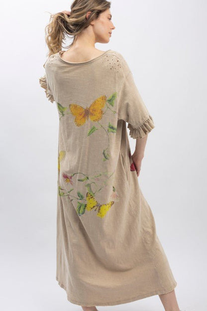 Butterfly Prance Midi Tunic Dress in Tan - ivyandlavyboutique Blue Velvet