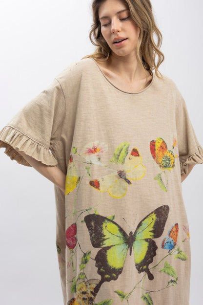 Butterfly Prance Midi Tunic Dress in Tan - ivyandlavyboutique Blue Velvet