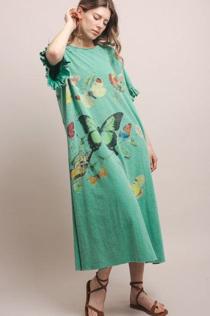 Butterfly Prance Midi Tunic Dress in Teal - ivyandlavyboutique Blue Velvet