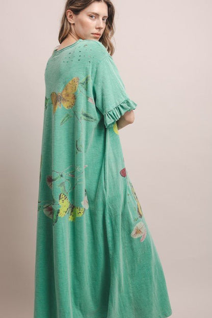 Butterfly Prance Midi Tunic Dress in Teal - ivyandlavyboutique Blue Velvet