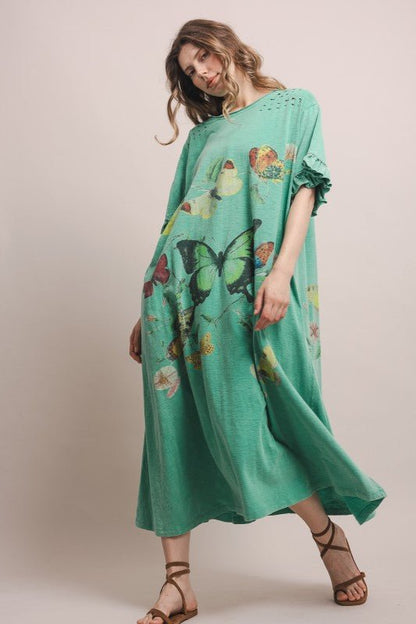 Butterfly Prance Midi Tunic Dress in Teal - ivyandlavyboutique Blue Velvet
