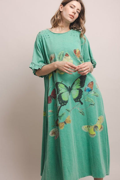 Butterfly Prance Midi Tunic Dress in Teal - ivyandlavyboutique Blue Velvet