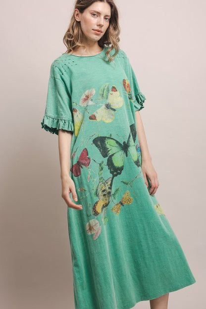 Butterfly Prance Midi Tunic Dress in Teal - ivyandlavyboutique Blue Velvet