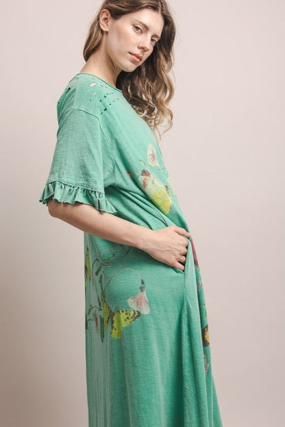 Butterfly Prance Midi Tunic Dress in Teal - ivyandlavyboutique Blue Velvet