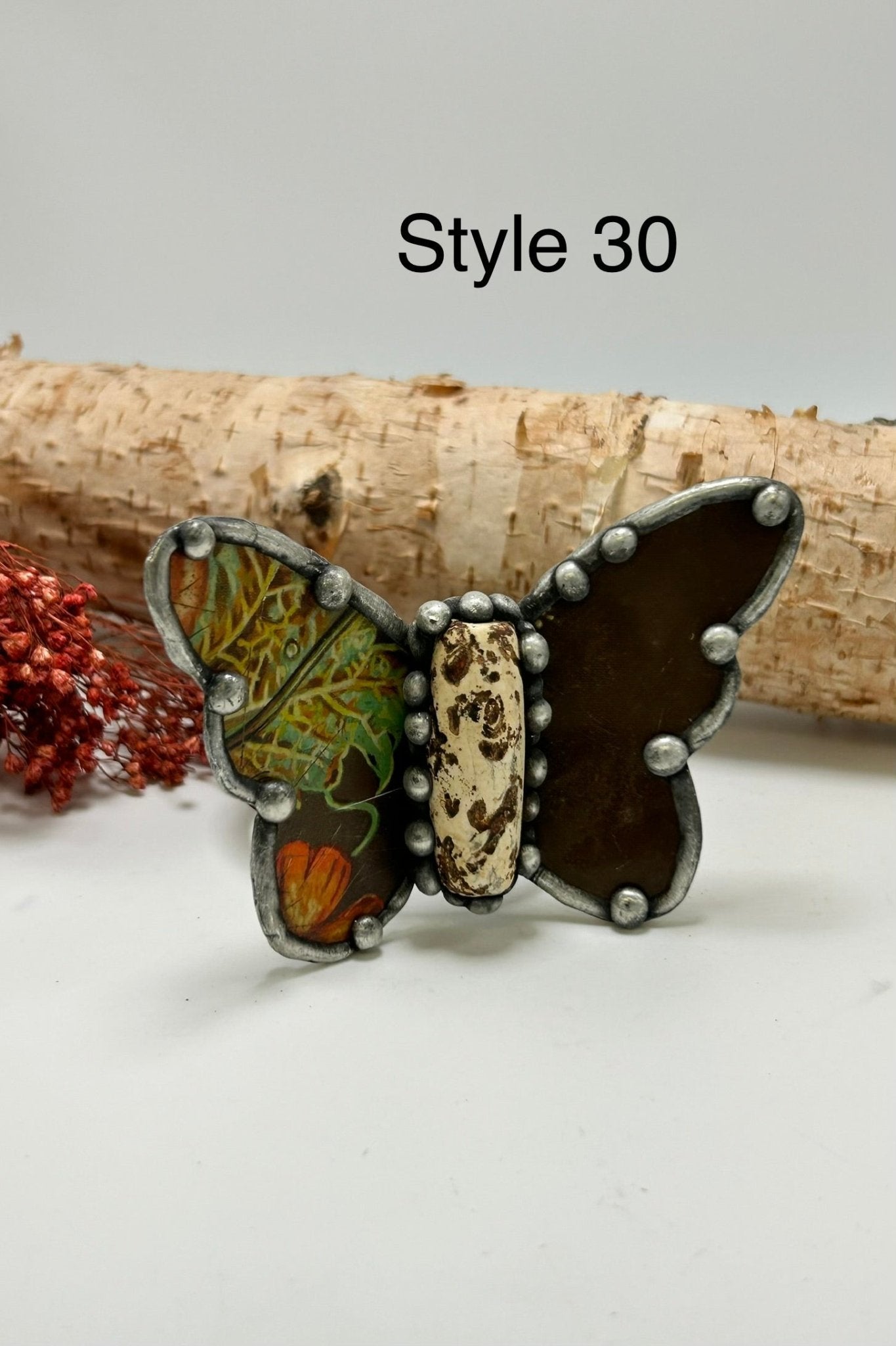 Butterfly Recycled Tin Cuff Bracelet w/ Gemstone - ivyandlavyboutique ivyandlavyboutique