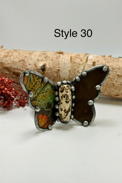 Butterfly Recycled Tin Cuff Bracelet w/ Gemstone - ivyandlavyboutique ivyandlavyboutique