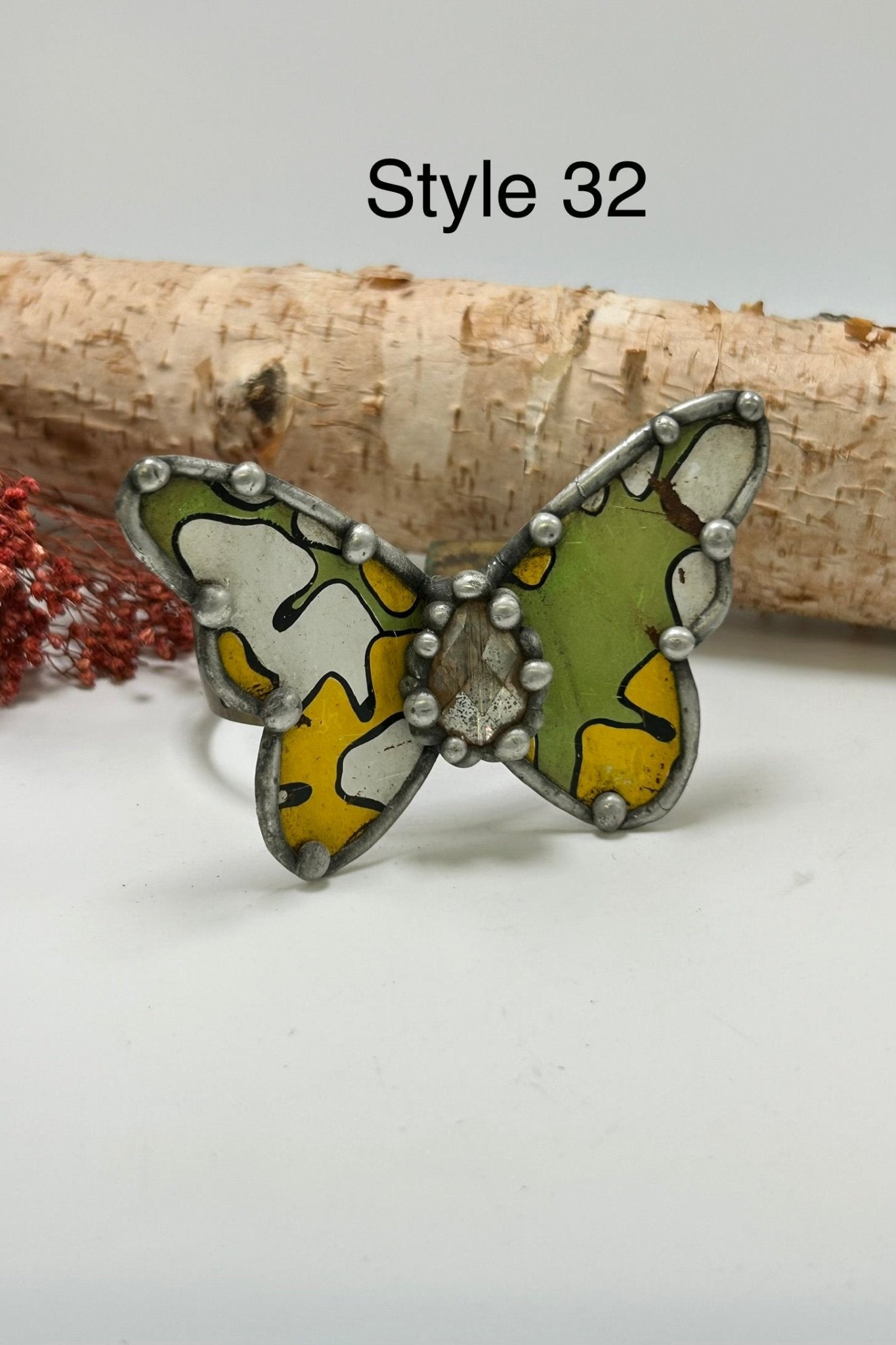Butterfly Recycled Tin Cuff Bracelet w/ Gemstone - ivyandlavyboutique ivyandlavyboutique