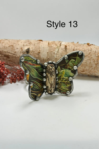 Butterfly Recycled Tin Cuff Bracelet w/ Gemstone - ivyandlavyboutique ivyandlavyboutique