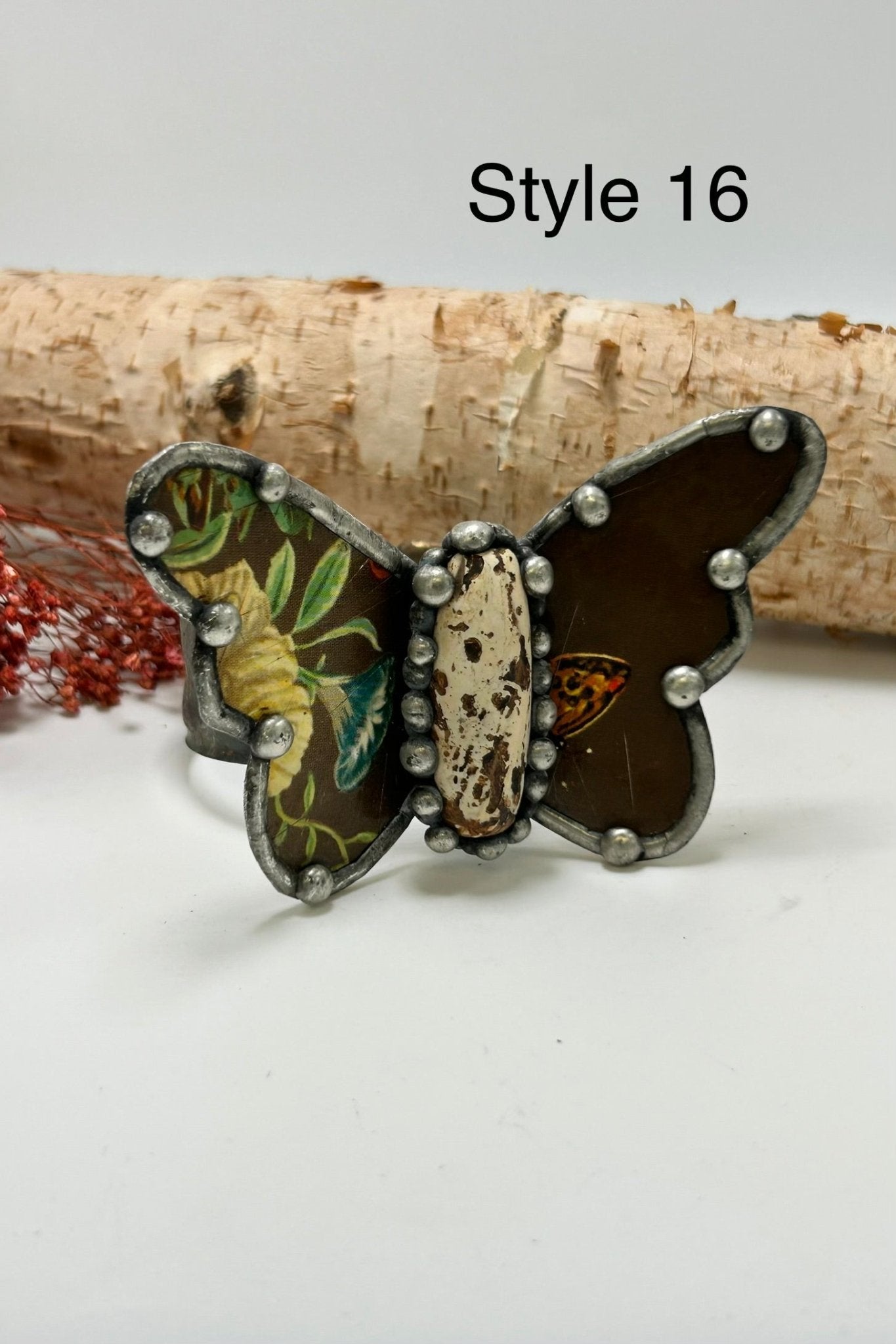Butterfly Recycled Tin Cuff Bracelet w/ Gemstone - ivyandlavyboutique ivyandlavyboutique