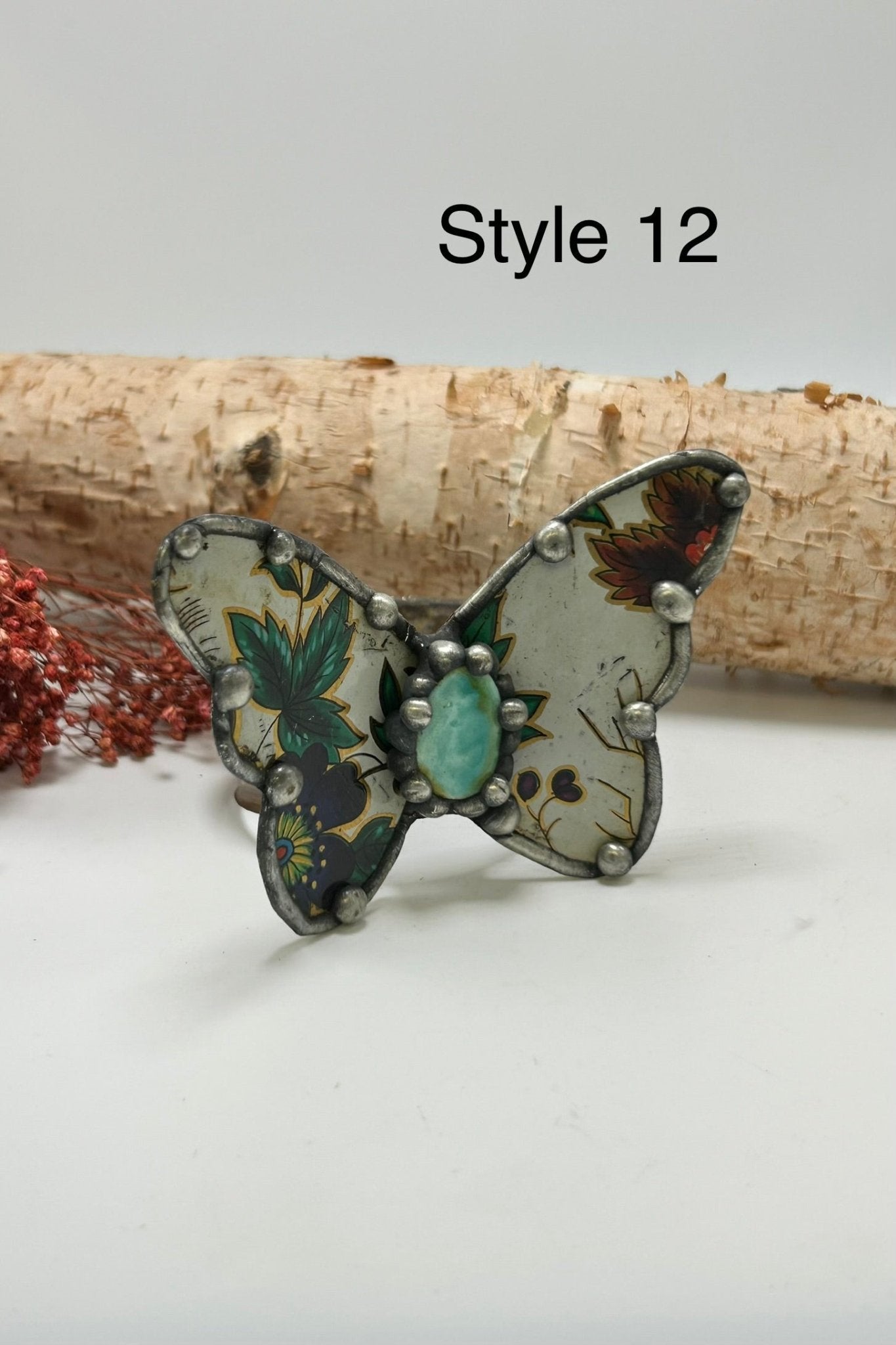 Butterfly Recycled Tin Cuff Bracelet w/ Gemstone - ivyandlavyboutique ivyandlavyboutique