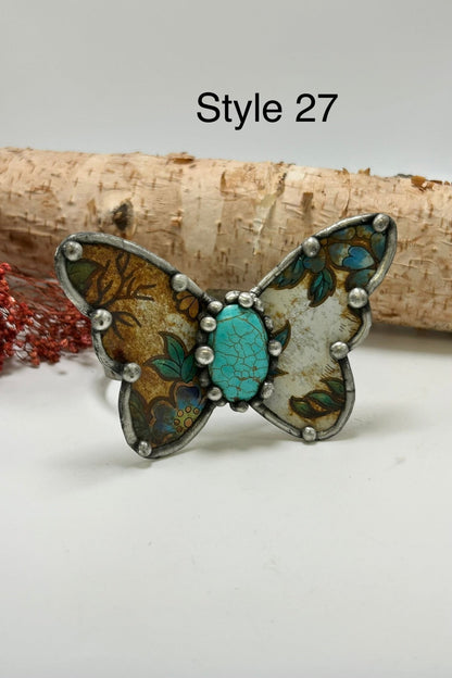 Butterfly Recycled Tin Cuff Bracelet w/ Gemstone - ivyandlavyboutique ivyandlavyboutique