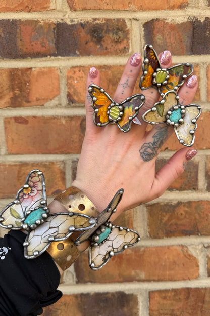 Butterfly Recycled Tin Cuff Bracelet w/ Gemstone - ivyandlavyboutique ivyandlavyboutique