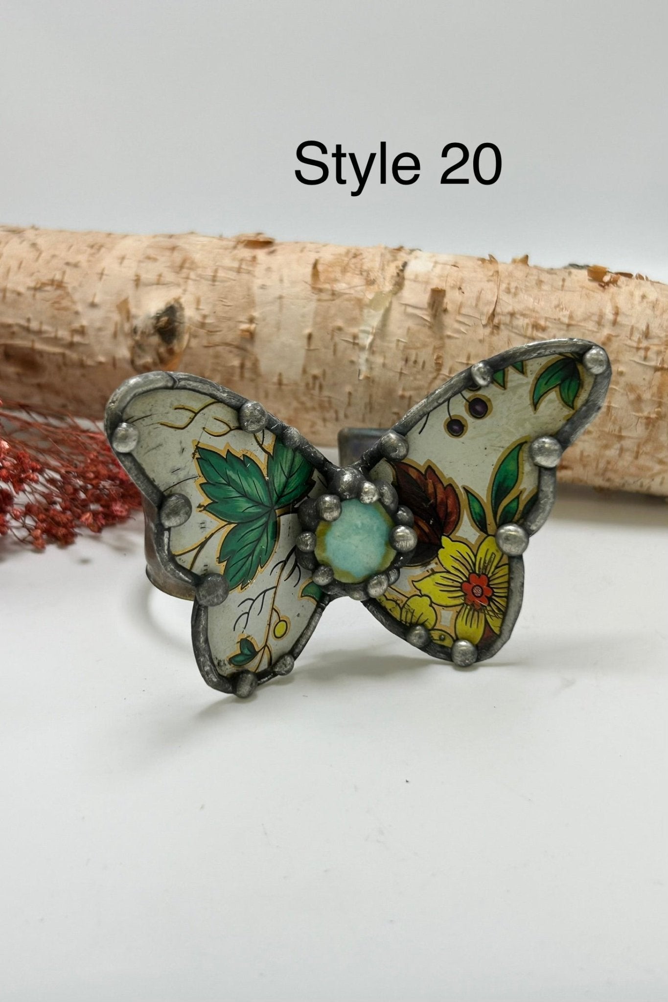 Butterfly Recycled Tin Cuff Bracelet w/ Gemstone - ivyandlavyboutique ivyandlavyboutique