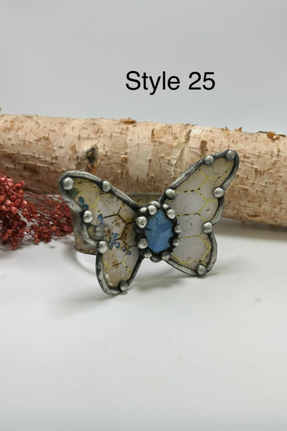 Butterfly Recycled Tin Cuff Bracelet w/ Gemstone - ivyandlavyboutique ivyandlavyboutique
