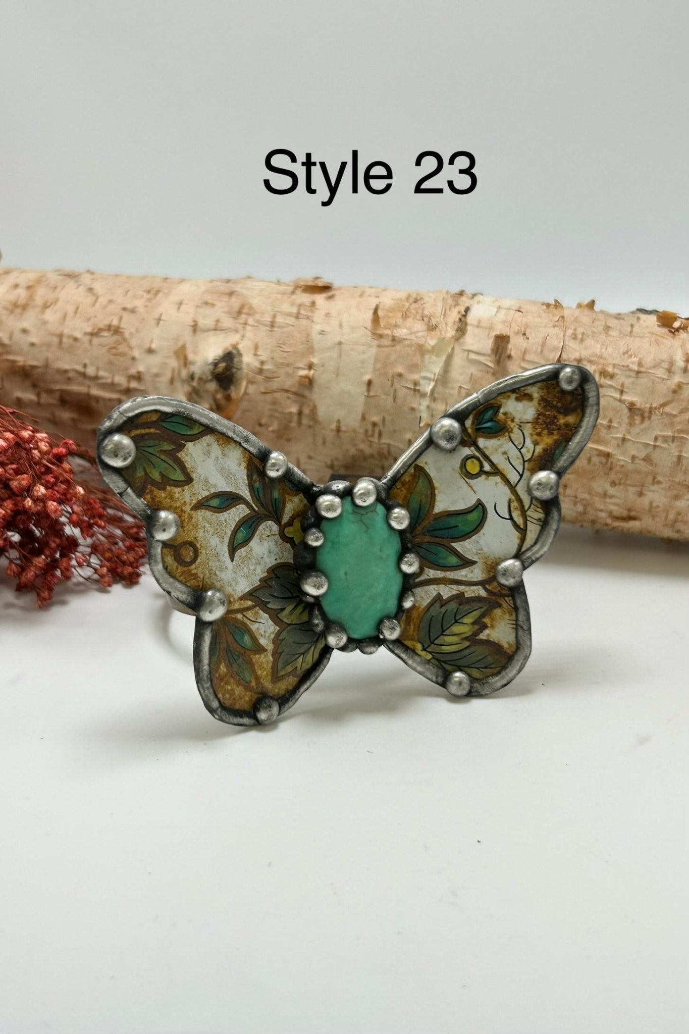 Butterfly Recycled Tin Cuff Bracelet w/ Gemstone - ivyandlavyboutique ivyandlavyboutique