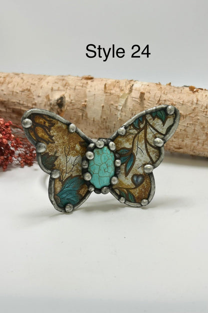 Butterfly Recycled Tin Cuff Bracelet w/ Gemstone - ivyandlavyboutique ivyandlavyboutique