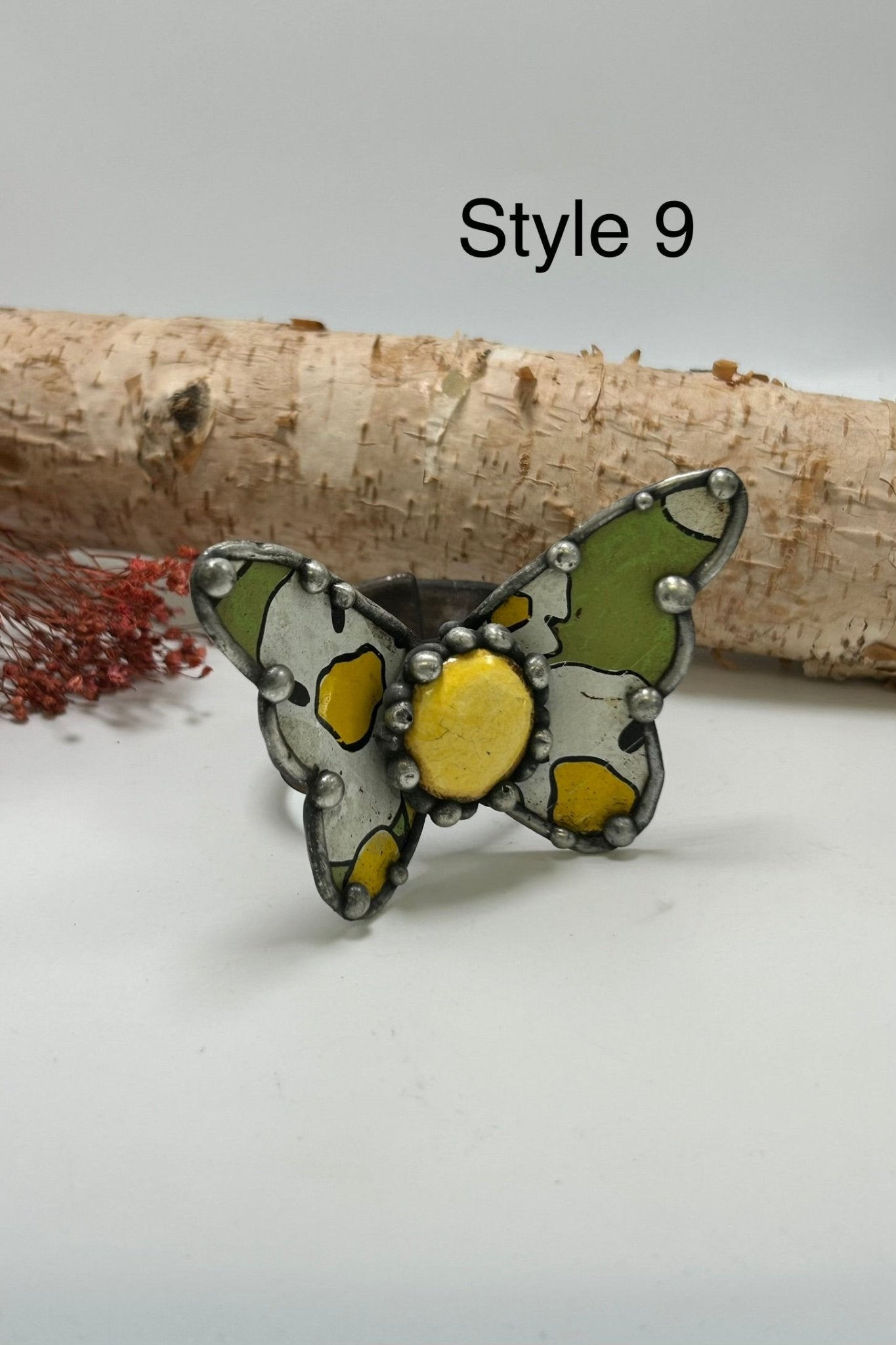 Butterfly Recycled Tin Cuff Bracelet w/ Gemstone - ivyandlavyboutique ivyandlavyboutique