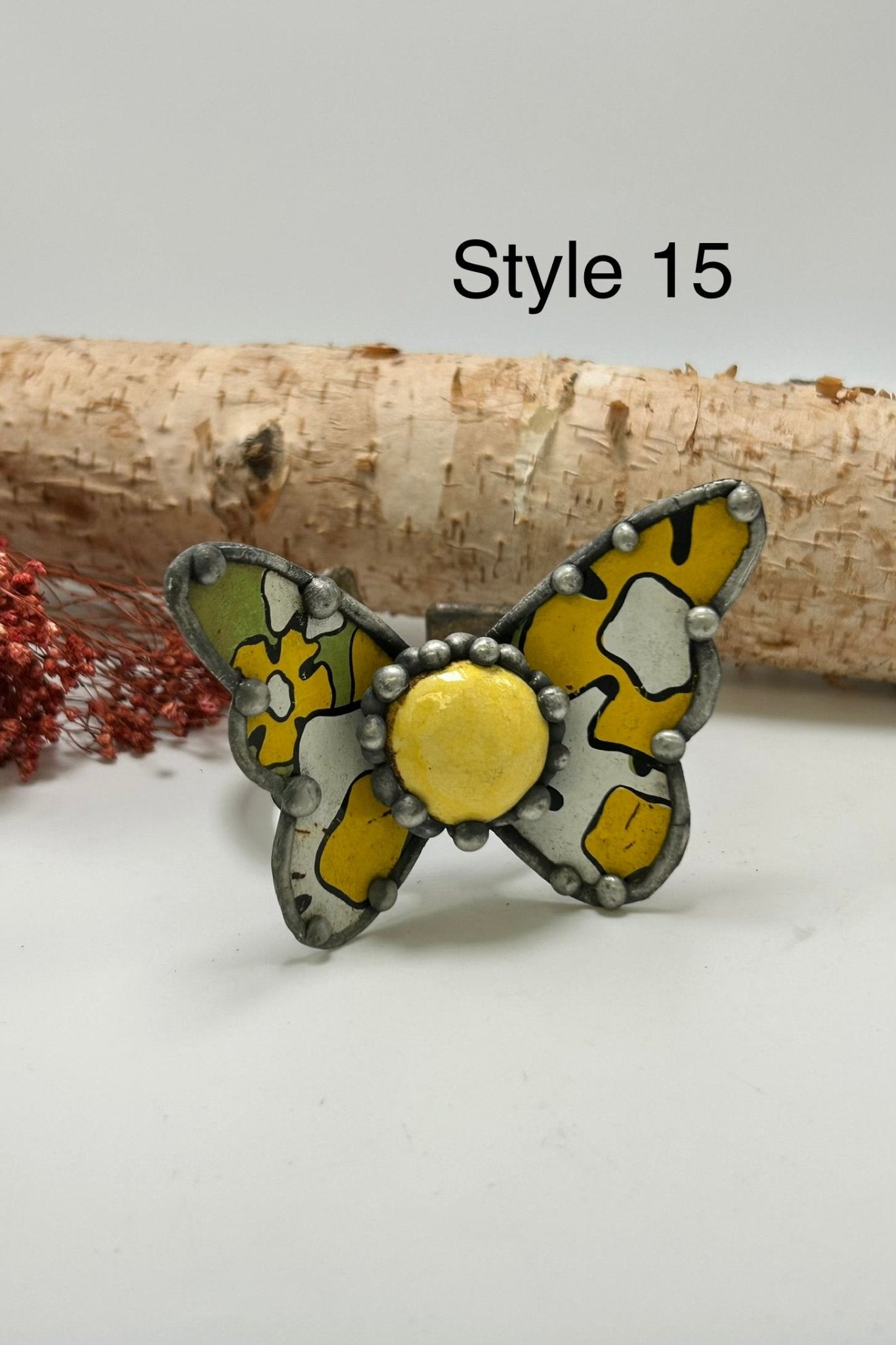 Butterfly Recycled Tin Cuff Bracelet w/ Gemstone - ivyandlavyboutique ivyandlavyboutique
