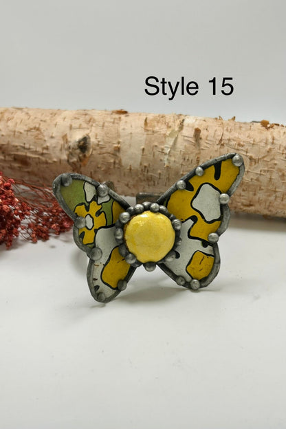 Butterfly Recycled Tin Cuff Bracelet w/ Gemstone - ivyandlavyboutique ivyandlavyboutique