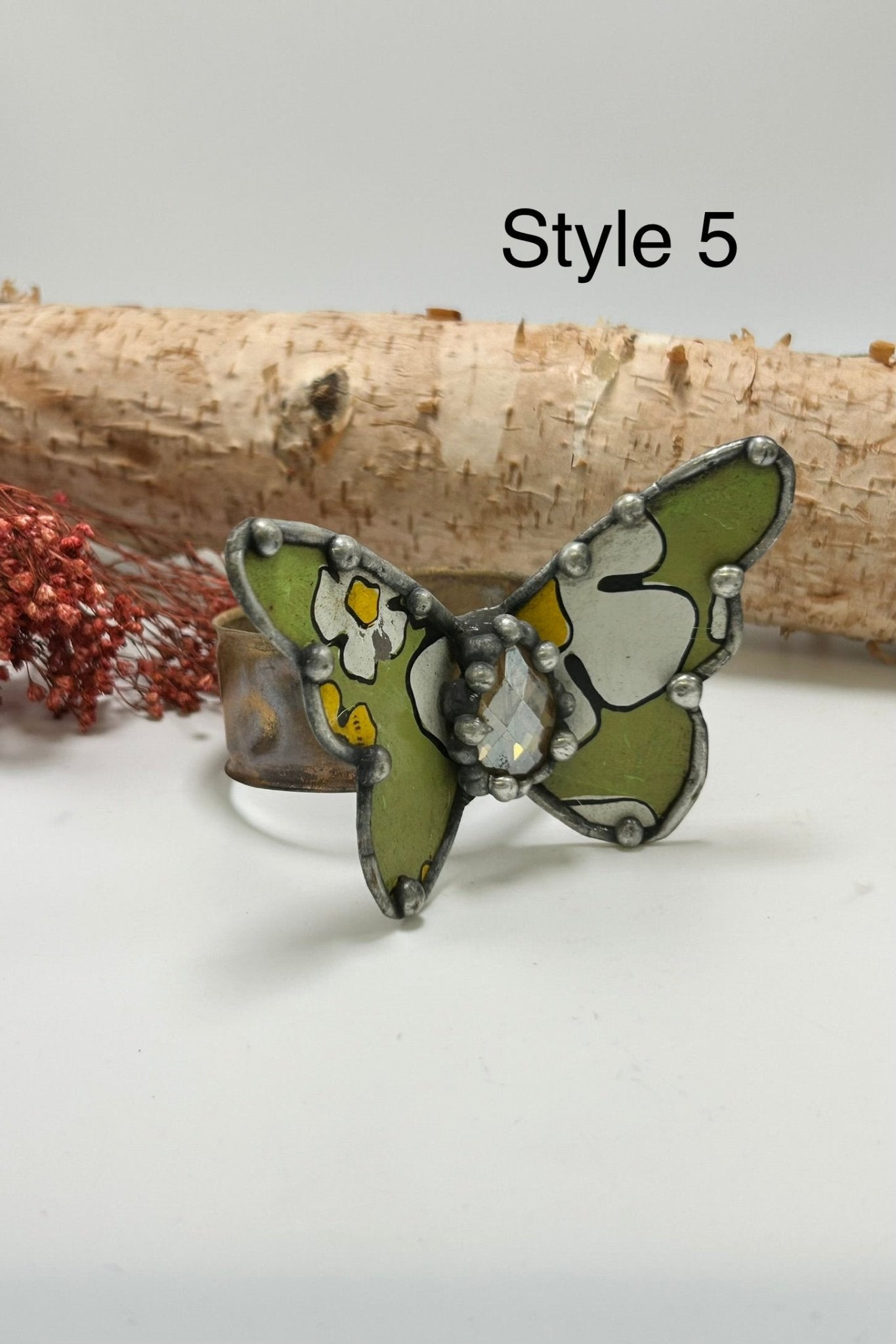 Butterfly Recycled Tin Cuff Bracelet w/ Gemstone - ivyandlavyboutique ivyandlavyboutique