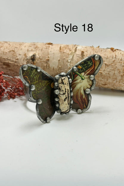 Butterfly Recycled Tin Cuff Bracelet w/ Gemstone - ivyandlavyboutique ivyandlavyboutique