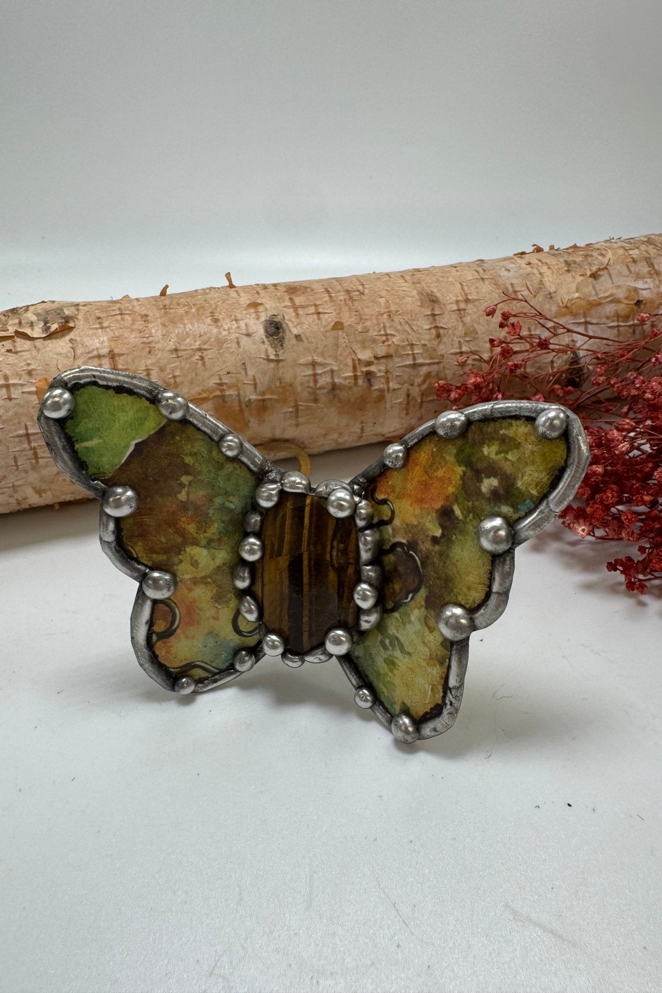 Butterfly Recycled Tin Cuff Bracelet w/ Gemstone Style 18 - ivyandlavyboutique ivyandlavyboutique