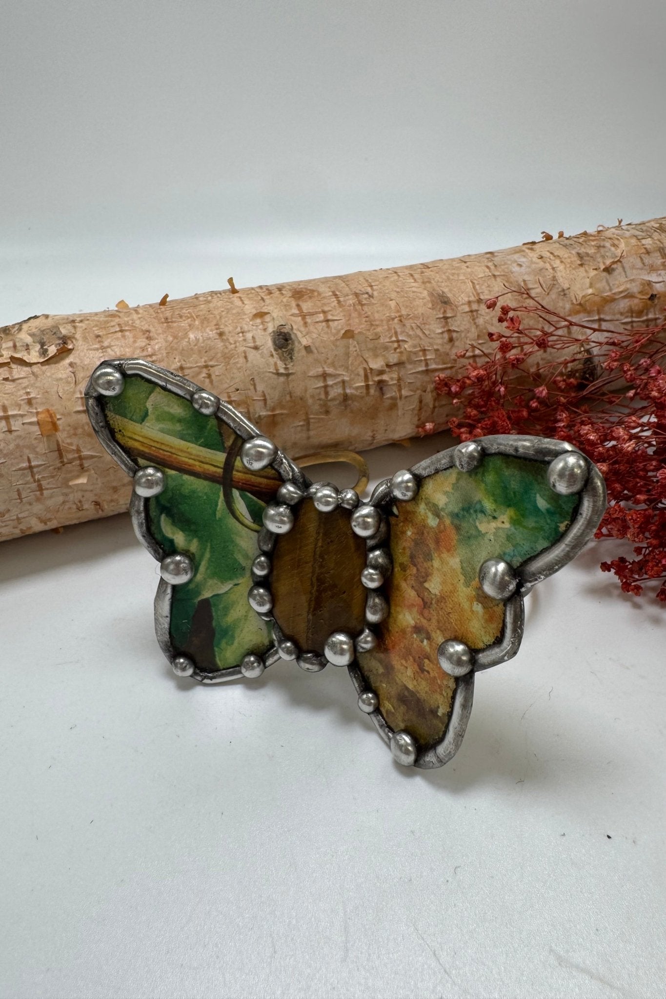 Butterfly Recycled Tin Cuff Bracelet w/ Gemstone Style 25 - ivyandlavyboutique ivyandlavyboutique