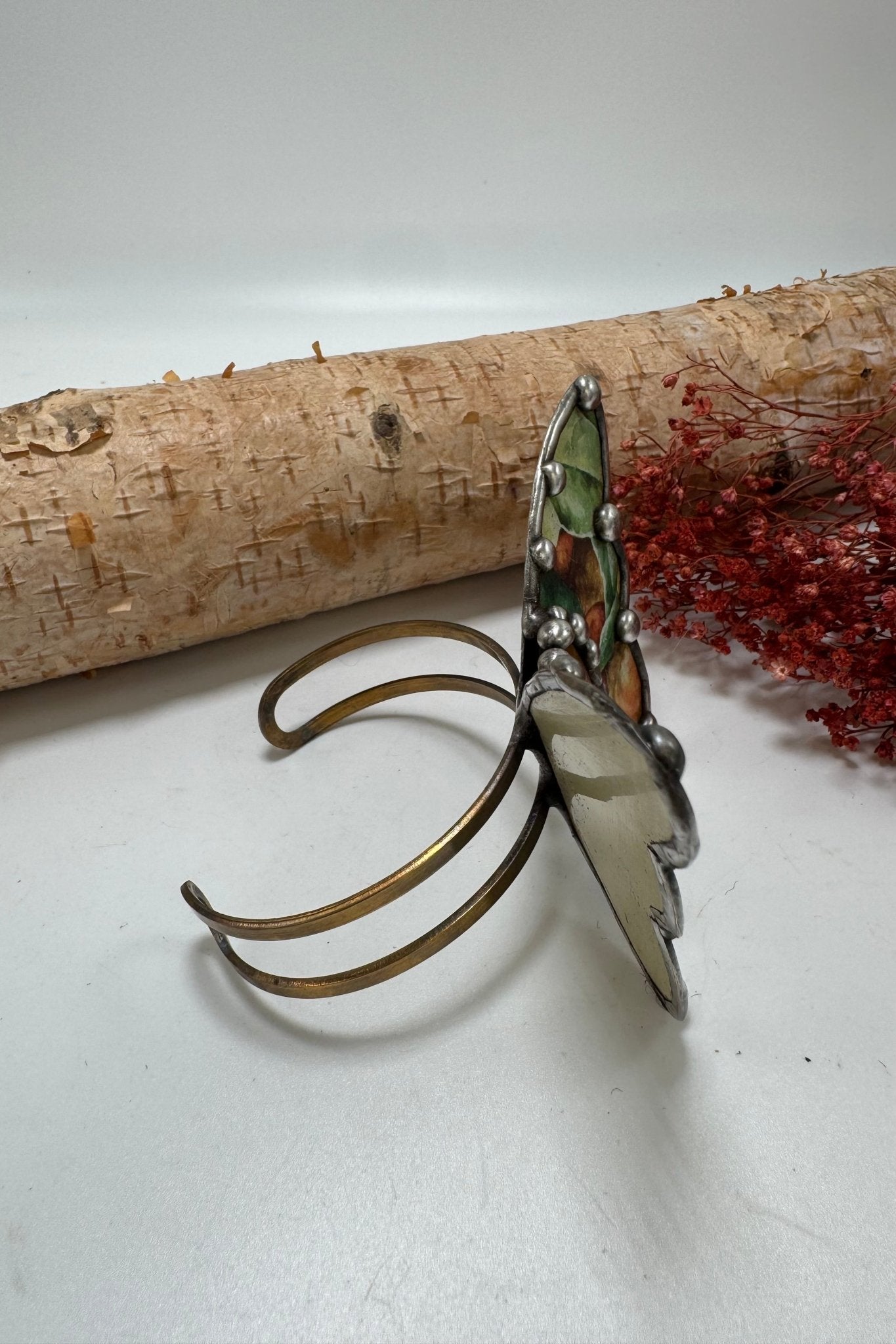 Butterfly Recycled Tin Cuff Bracelet w/ Gemstone Style 27 - ivyandlavyboutique ivyandlavyboutique
