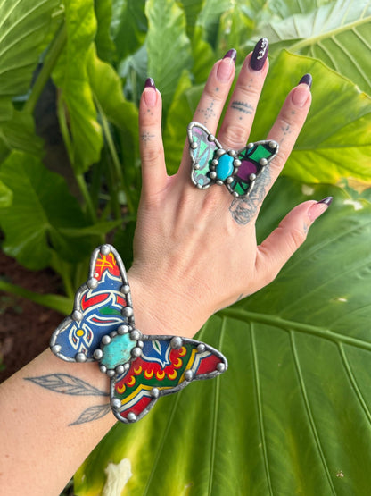 Butterfly Recycled Tin Ring or Bracelet w/ Gemstone Combo 2 - ivyandlavyboutique ivyandlavyboutique