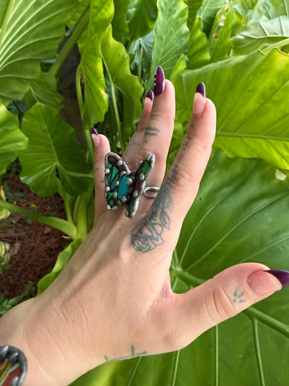 Butterfly Recycled Tin Ring or Bracelet w/ Gemstone Combo 2 - ivyandlavyboutique ivyandlavyboutique