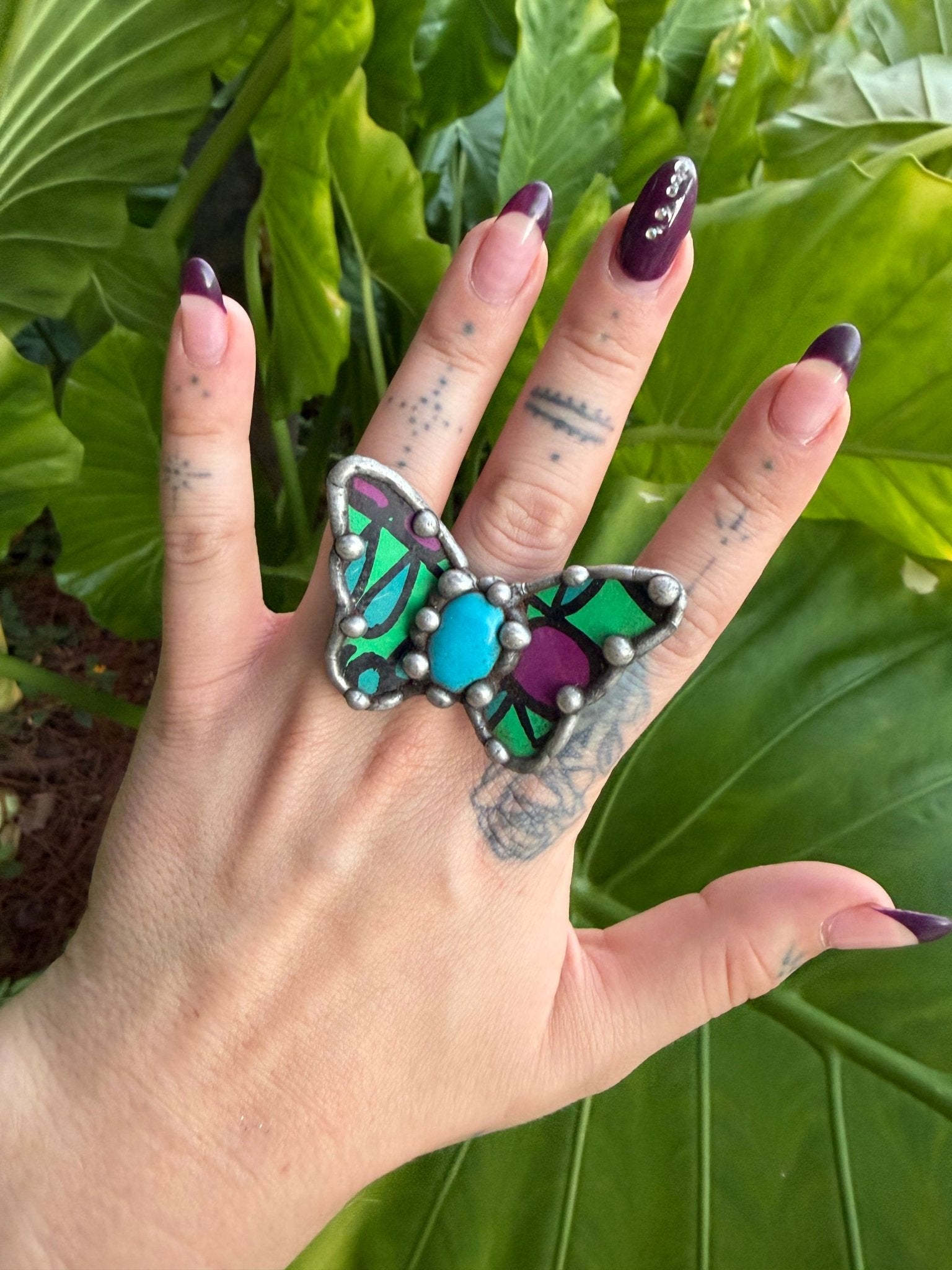 Butterfly Recycled Tin Ring or Bracelet w/ Gemstone Combo 2 - ivyandlavyboutique ivyandlavyboutique
