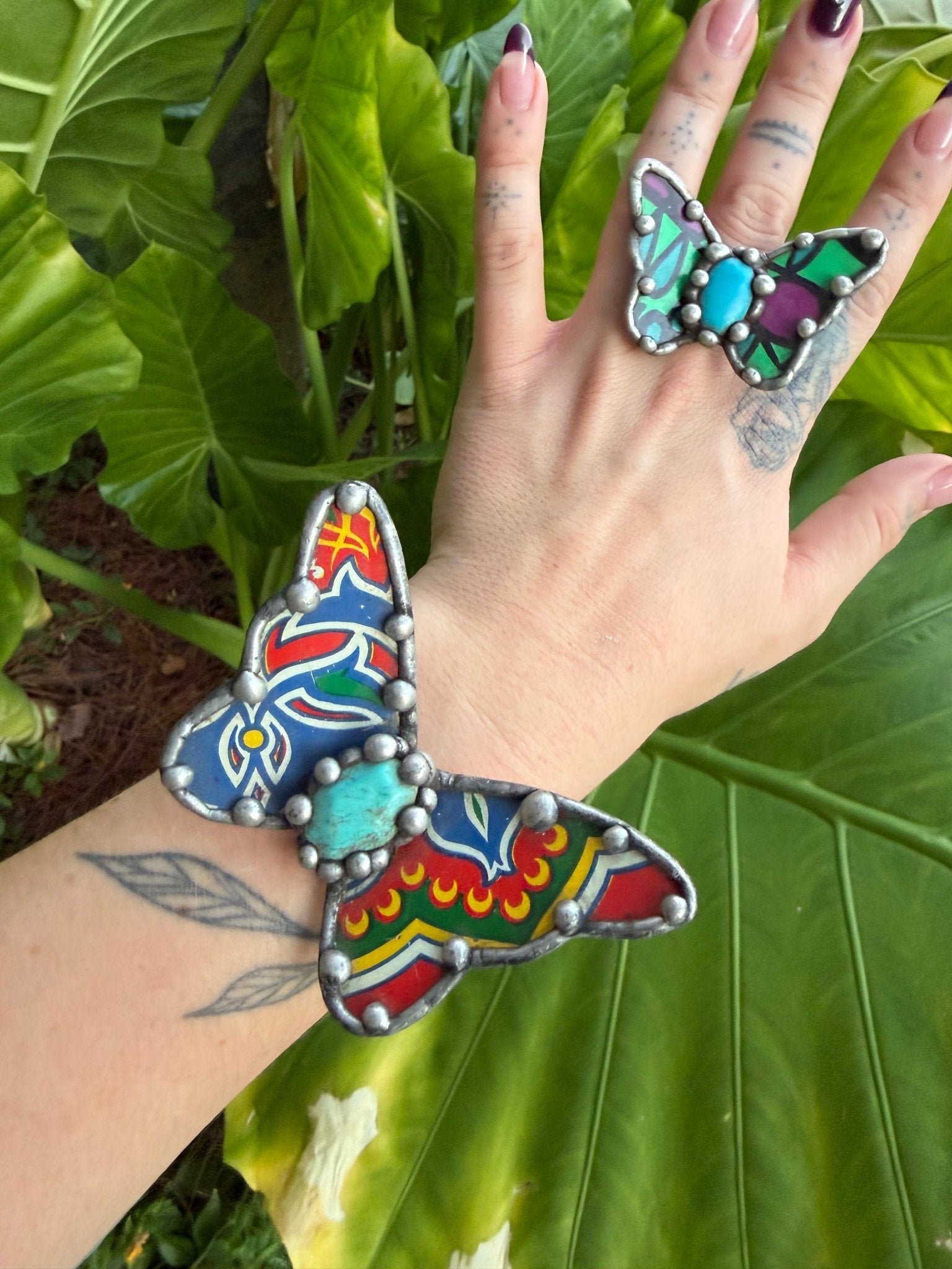 Butterfly Recycled Tin Ring or Bracelet w/ Gemstone Combo 2 - ivyandlavyboutique ivyandlavyboutique