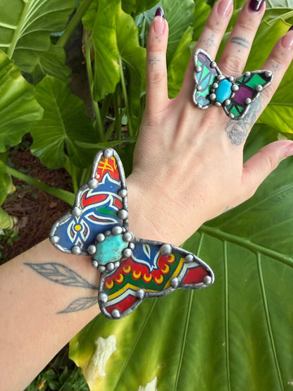 Butterfly Recycled Tin Ring or Bracelet w/ Gemstone Combo 2 - ivyandlavyboutique ivyandlavyboutique