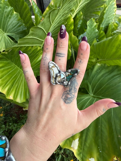 Butterfly Recycled Tin Ring or Bracelet w/ Gemstone Combo 3 - ivyandlavyboutique ivyandlavyboutique