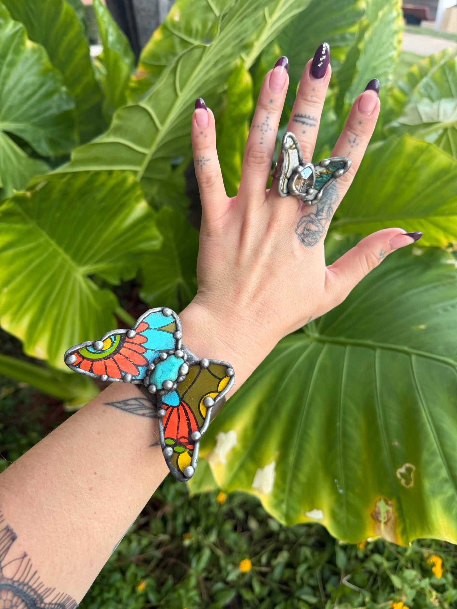 Butterfly Recycled Tin Ring or Bracelet w/ Gemstone Combo 3 - ivyandlavyboutique ivyandlavyboutique