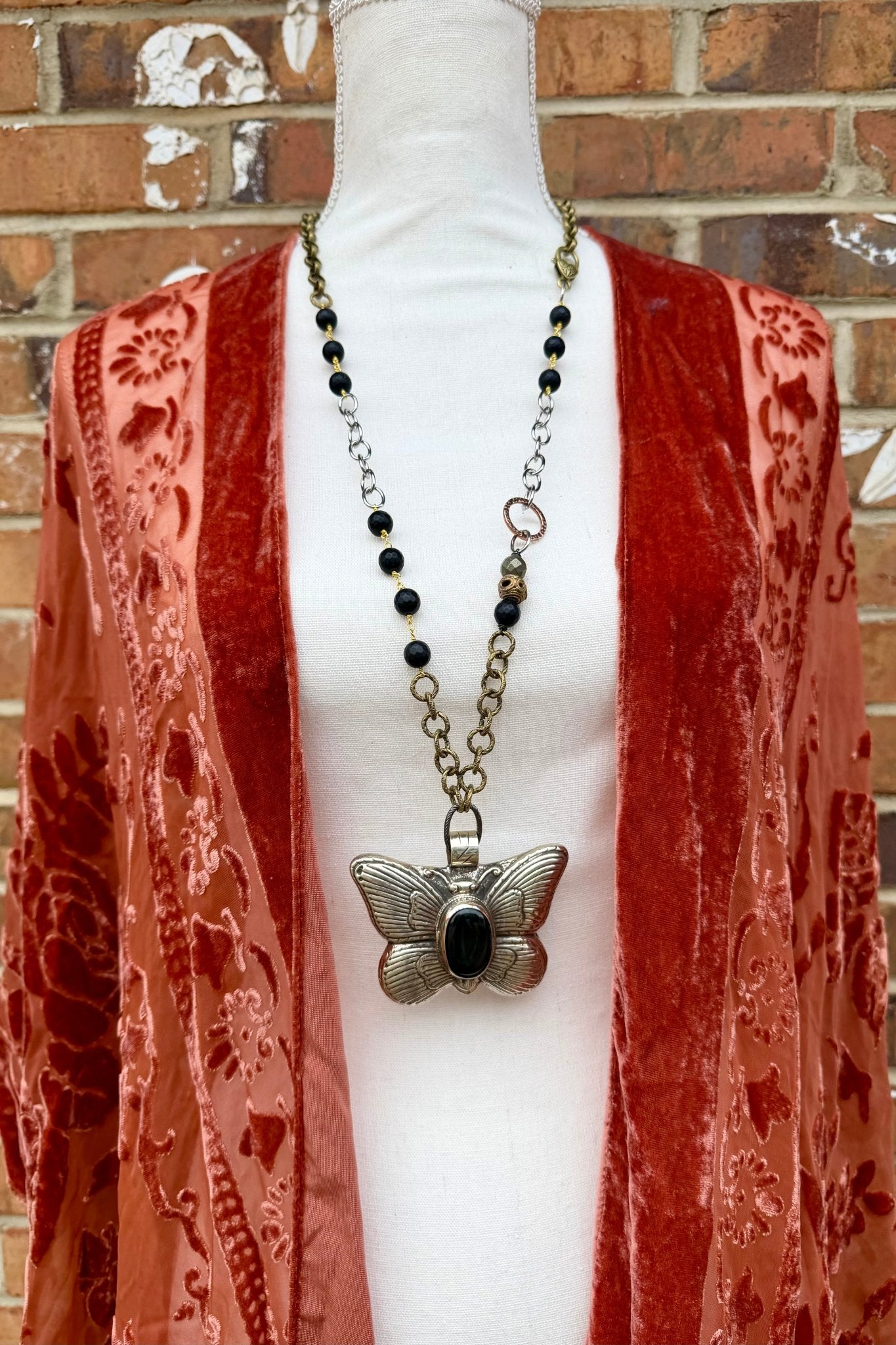 Butterfly w/ Obsidian Center Statement Handmade Necklace - ivyandlavyboutique ivyandlavyboutique