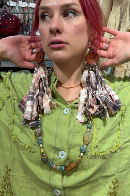 Button Flannel Earrings - Boho Wanderlust Boutique A Rare Bird Shop