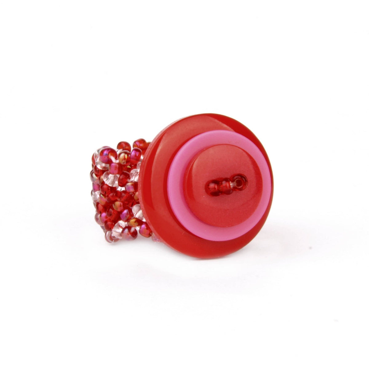 Button ring on hand beaded stretch band - Random in Color - ivyandlavyboutique Erik & Mike