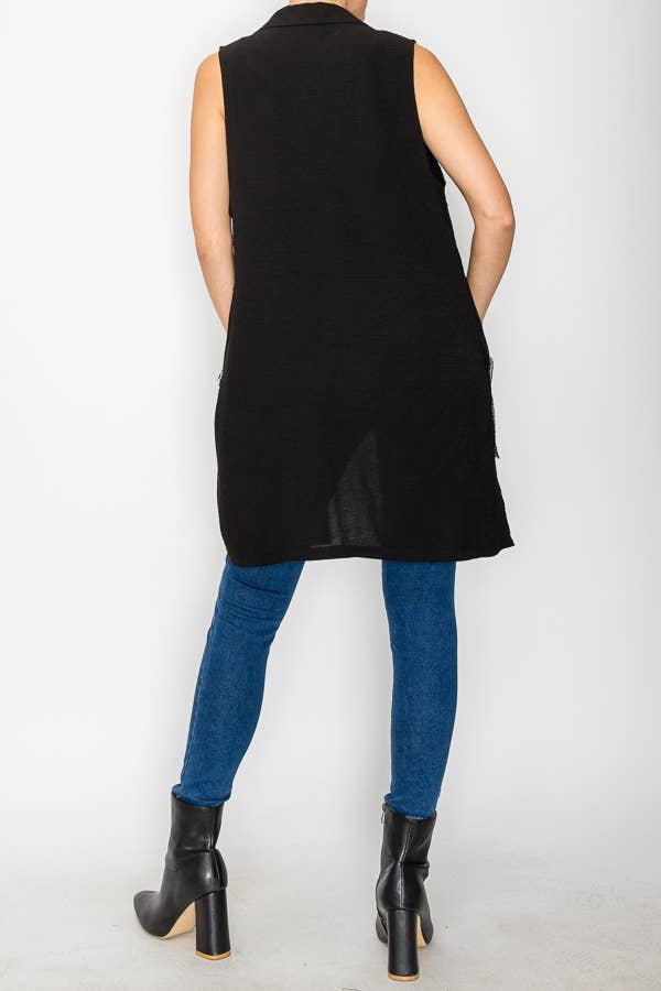 Button - Up Tunic Vest With Lace & Sequin Details - ivyandlavyboutique Origami Apparel ~ Lace and Crochet inspired