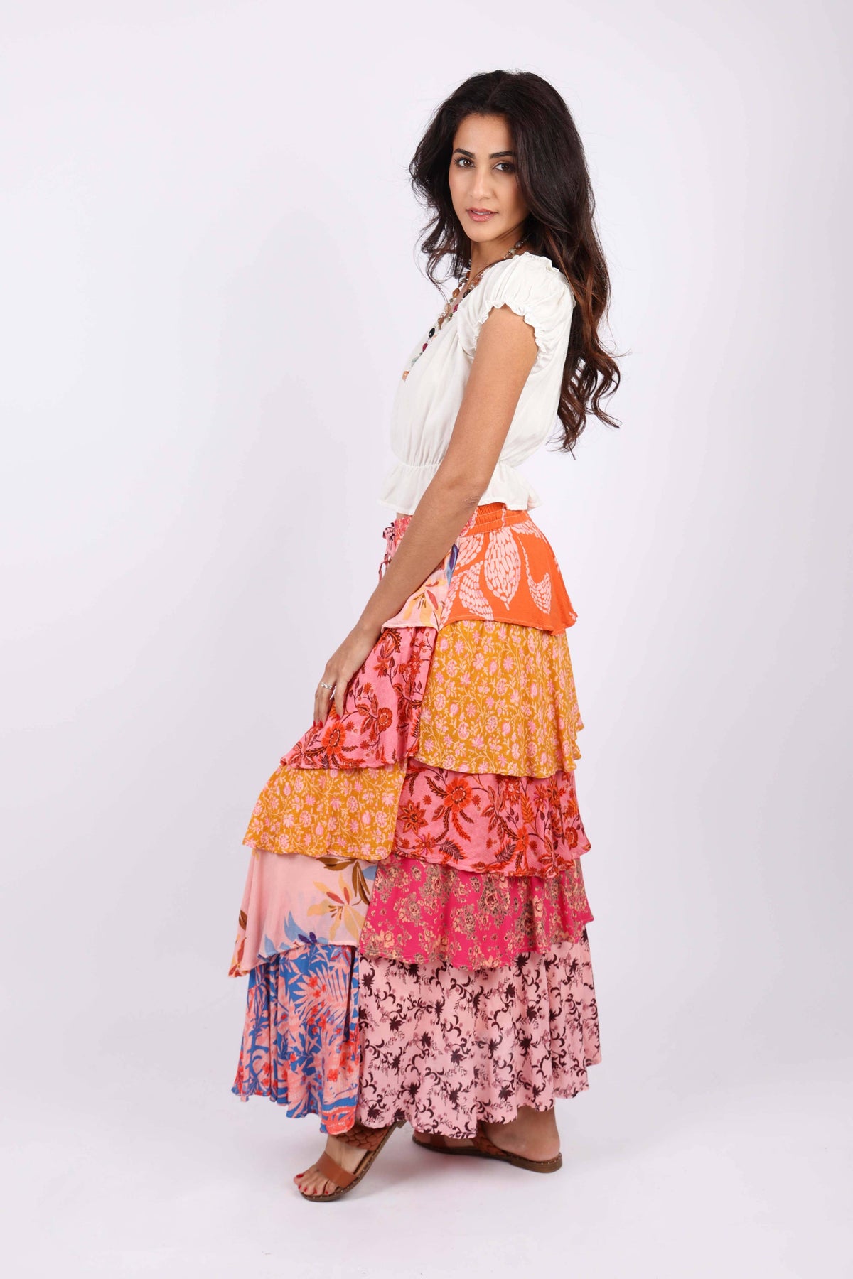Rose Meadow Floral Patchwork Ruffle Skirt