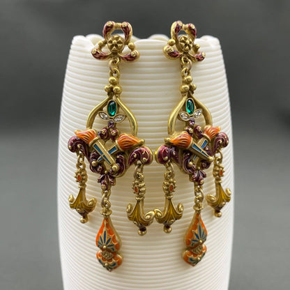 Vintage Enamel Double Fire Dangle Earrings