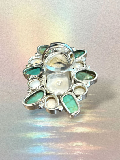 Preorder - Long Turquoise Baroque Pearl Adjustable Ring