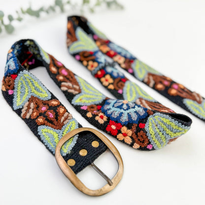 Preorder - Catalina Wide Embroidered Belt in Black