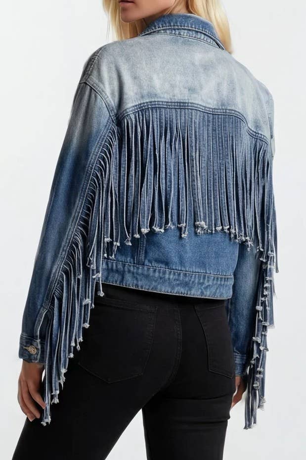 Fringed Babe Motto Jean Jacket