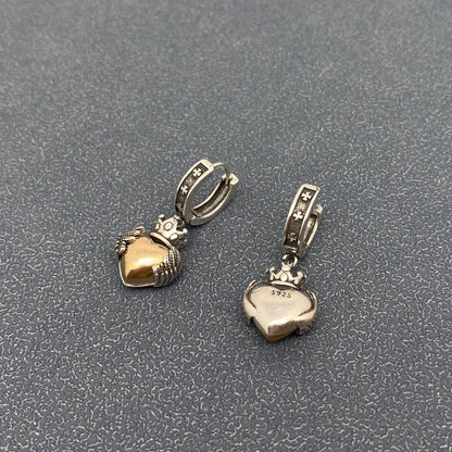 Gothic Crown Wings Heart Charm Silver-Plated Earrings - GT